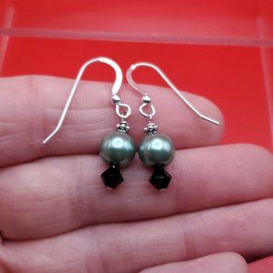 925 Sterling Silver Faux Pearl And Small Crystal Dangle Earrings